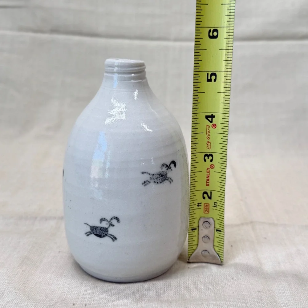 Mini Pottery Bottle Vase Blue White Ceramic Vessel Primitive Country Shelf Decor